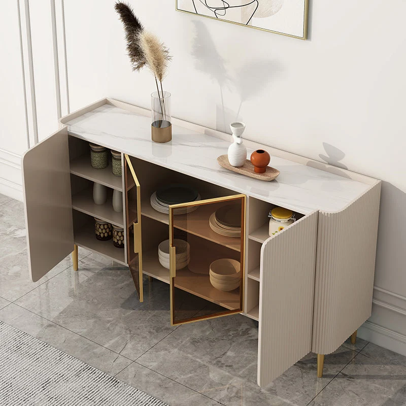 Gabinete aparador de lujo con tablero lateral de piedra sinterizada rectangular con puertas Clearhalo