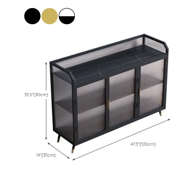 Gabinete aparador de piedra sinterizada de lujo con tablero lateral rectangular para el hogar con puerta de vidrio Oro Cle...