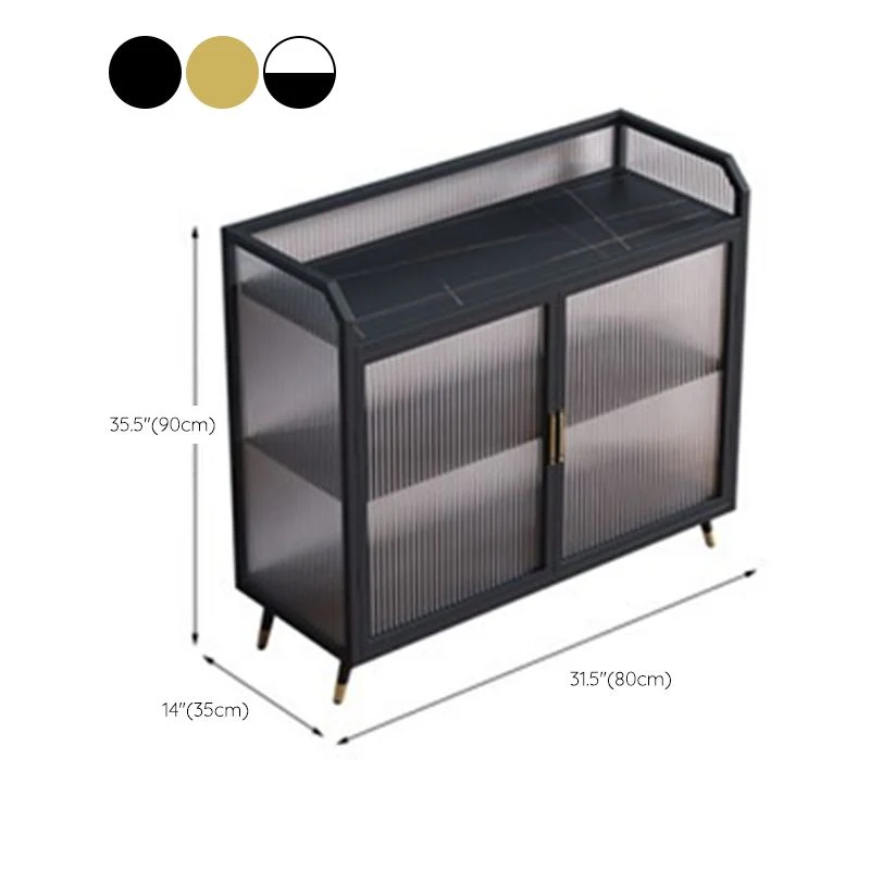 Gabinete aparador de piedra sinterizada de lujo con tablero lateral rectangular para el hogar con puerta de vidrio Oro Cle...