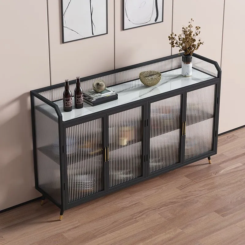 Gabinete aparador de piedra sinterizada de lujo con tablero lateral rectangular para el hogar con puerta de vidrio Oro Cle...