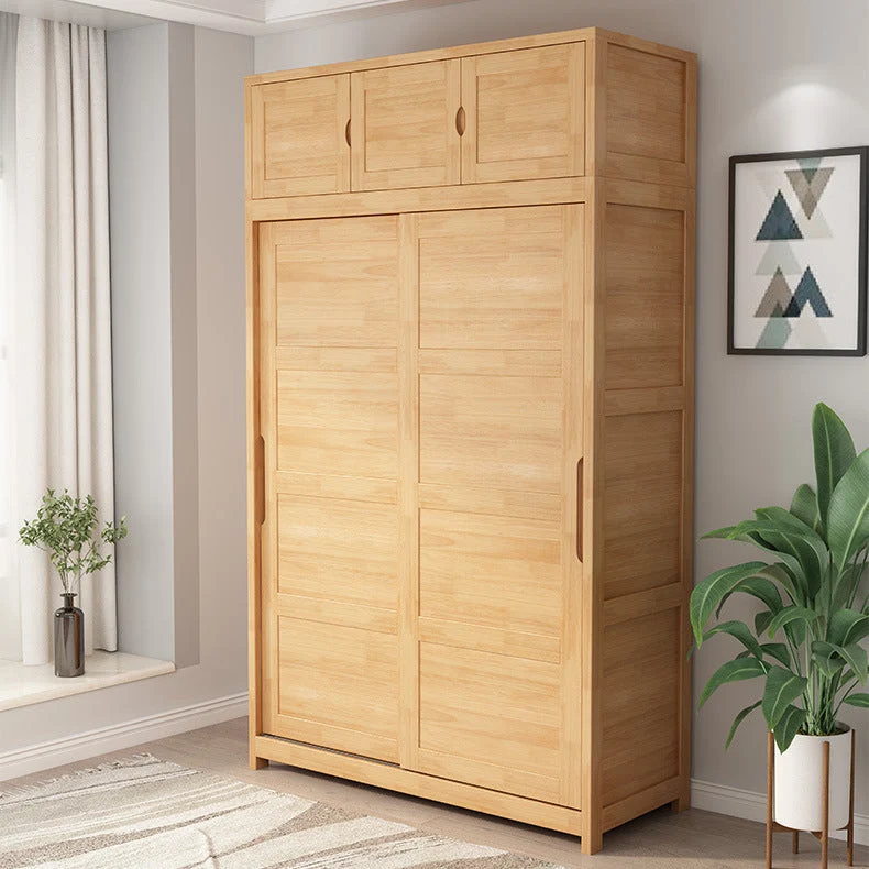 Gabinete contemporáneo con puertas corredizas Gabinete de almacenamiento de madera de caucho con patas Marron Clearhalo