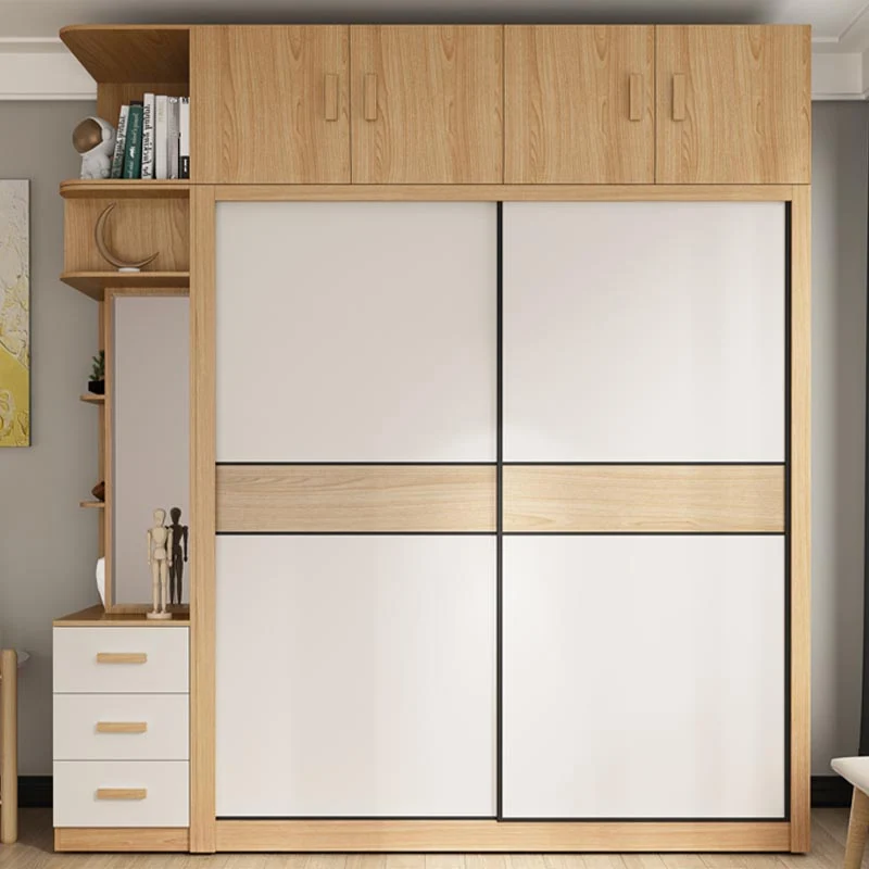 Gabinete del guardarropa del guardarropa del dormitorio, gabinete de almacenamiento moderno de madera artificial con los c...