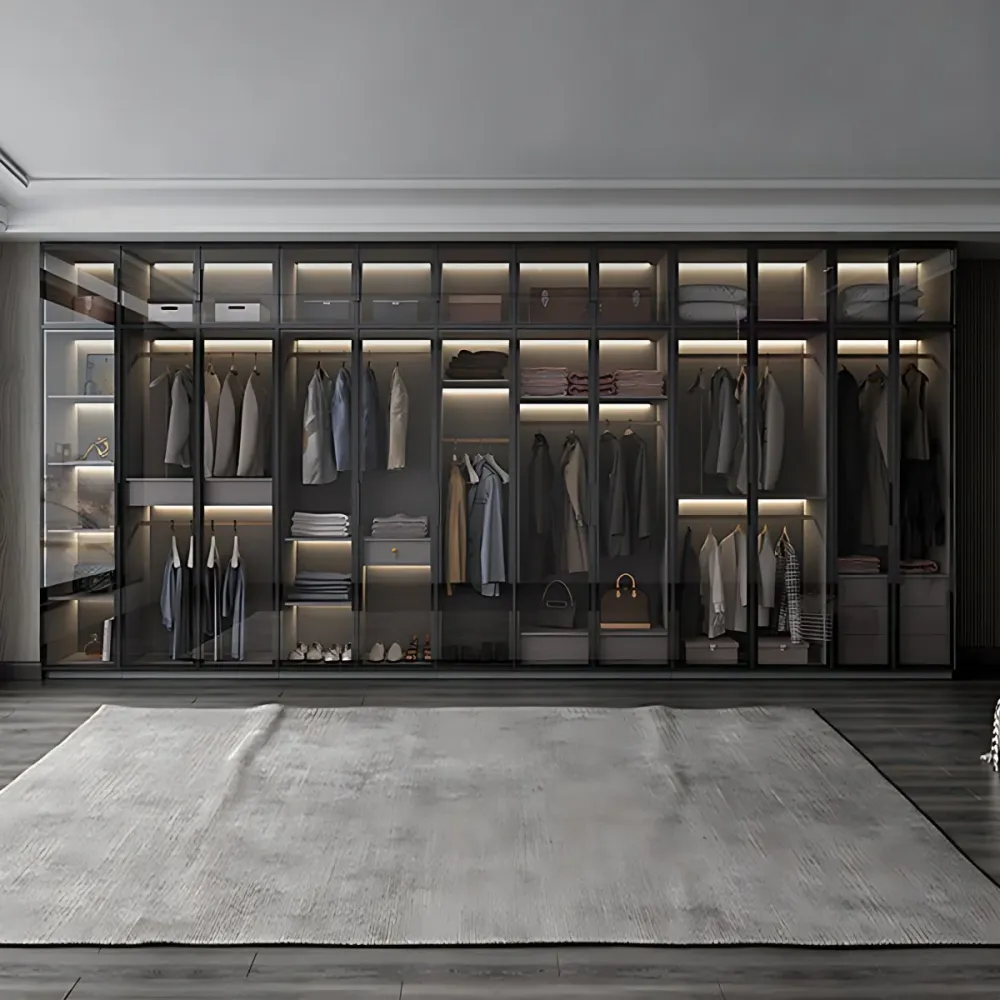 Gabinete de madera fabricado en negro con puertas de vidrio Gabinete de almacenamiento moderno Clearhalo
