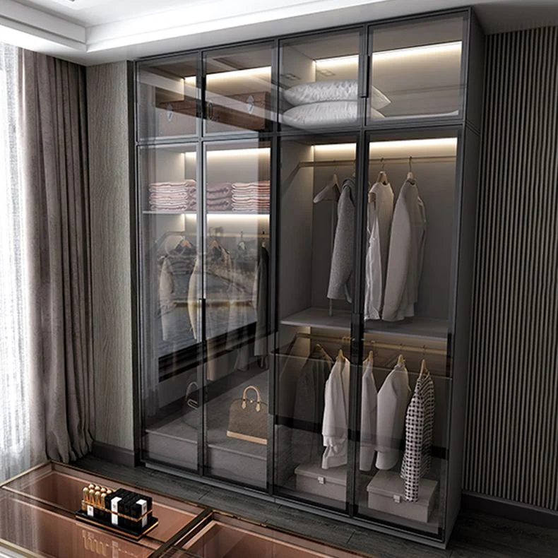 Gabinete de madera fabricado en negro con puertas de vidrio Gabinete de almacenamiento moderno Clearhalo