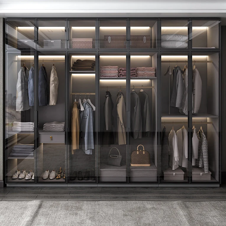 Gabinete de madera fabricado en negro con puertas de vidrio Gabinete de almacenamiento moderno Clearhalo