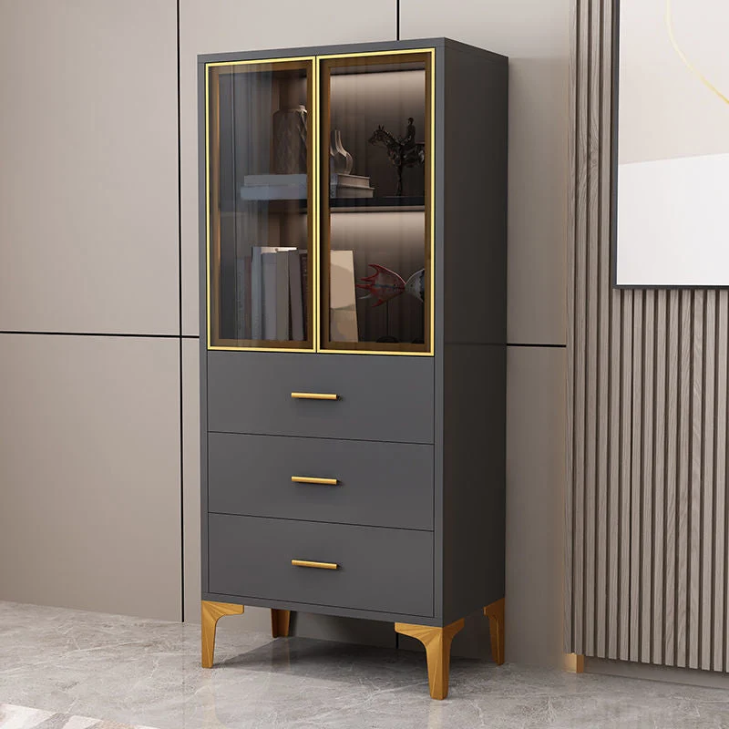 Gabinete de madera para servir cenas con puerta de vidrio Glam sin luces LED Gris Clearhalo