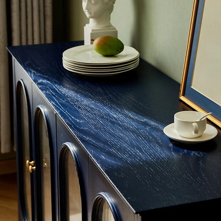 Gabinete de madera de pino para sala de estar, aparador moderno con almacenamiento y puerta de vidrio Azul Clearhalo