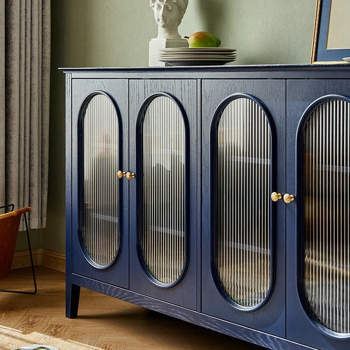 Gabinete de madera de pino para sala de estar, aparador moderno con almacenamiento y puerta de vidrio Azul Clearhalo