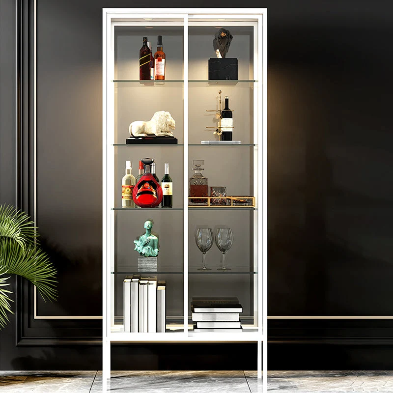 Gabinete moderno de acero para curiosidades, gabinete estándar de 14" de ancho para comedor Negro Clearhalo