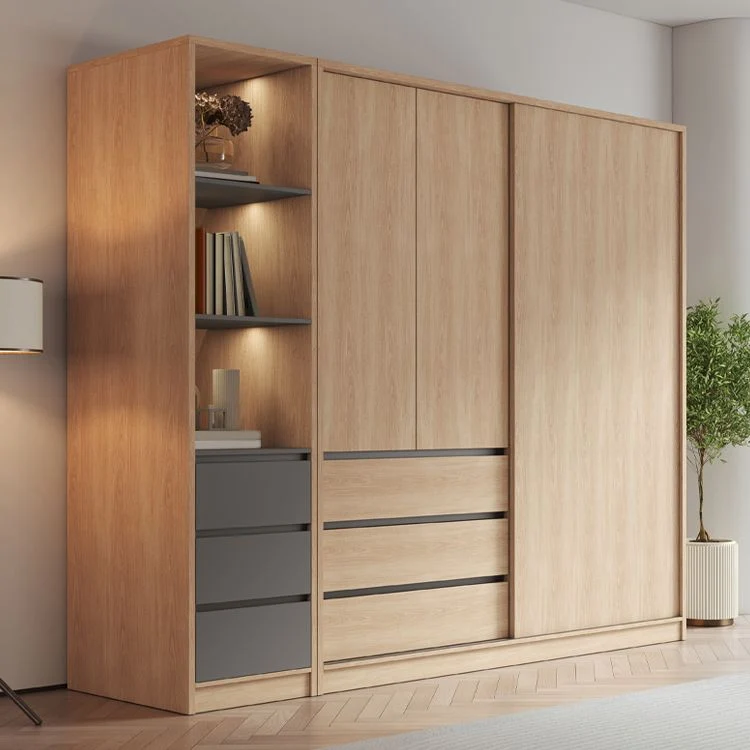 Gabinete moderno con acabado en madera clara y cajones Gabinete de almacenamiento de madera fabricada Clearhalo