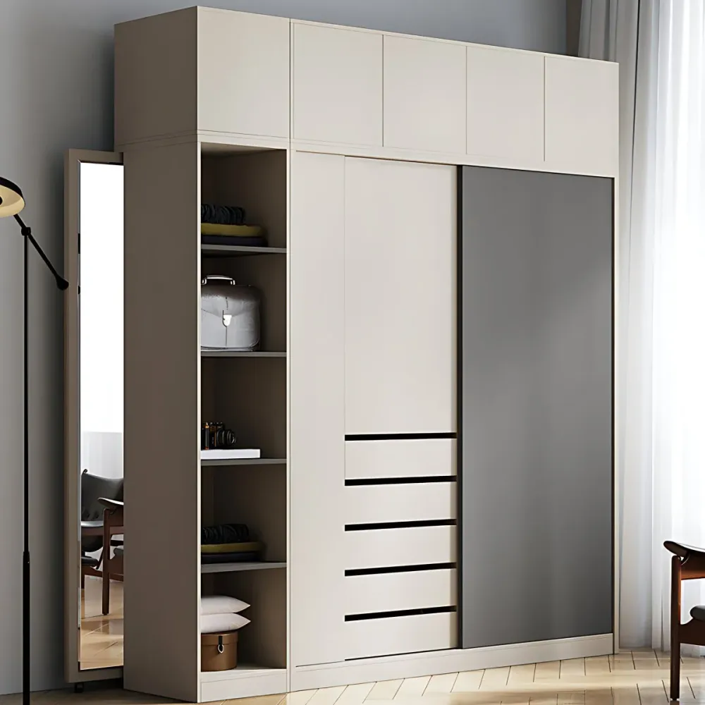Gabinete moderno de madera fabricado para dormitorio, gabinete de almacenamiento con puerta corrediza Clearhalo