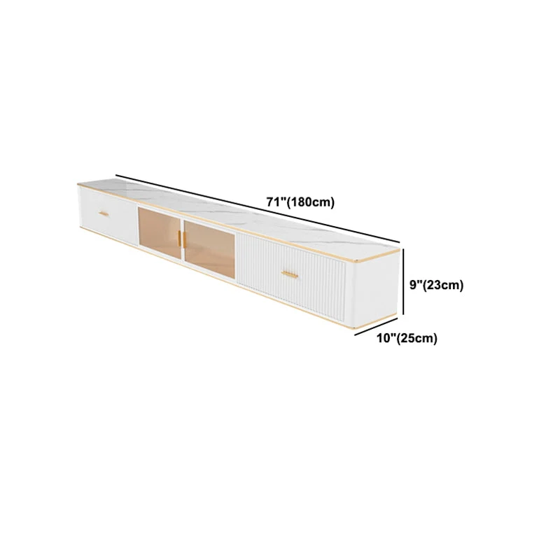 Gabinete de TV rectangular para el hogar de lujo con almacenamiento de TV incluido de piedra sinterizada Blanco Clearhalo