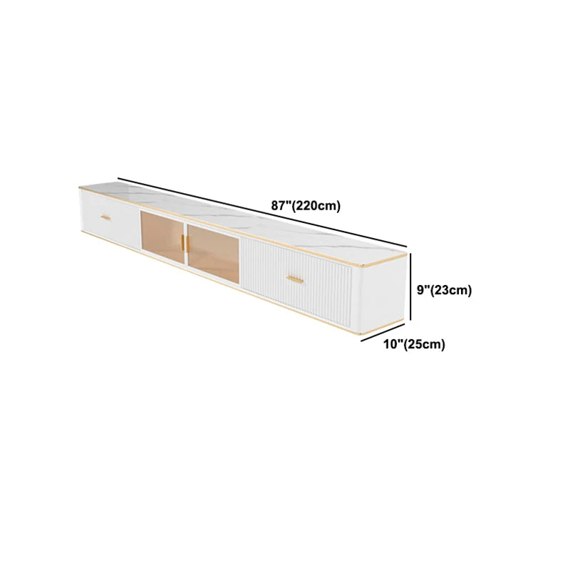 Gabinete de TV rectangular para el hogar de lujo con almacenamiento de TV incluido de piedra sinterizada Blanco Clearhalo