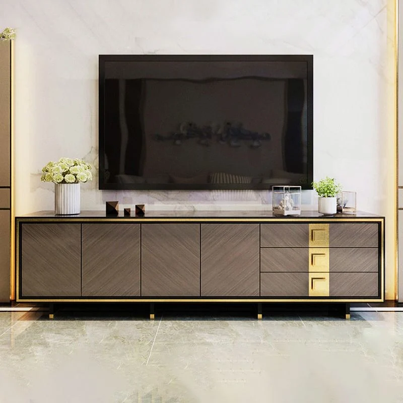 Gabinete de TV de vidrio rectangular para el hogar con almacenamiento de TV cerrado negro de lujo Clearhalo