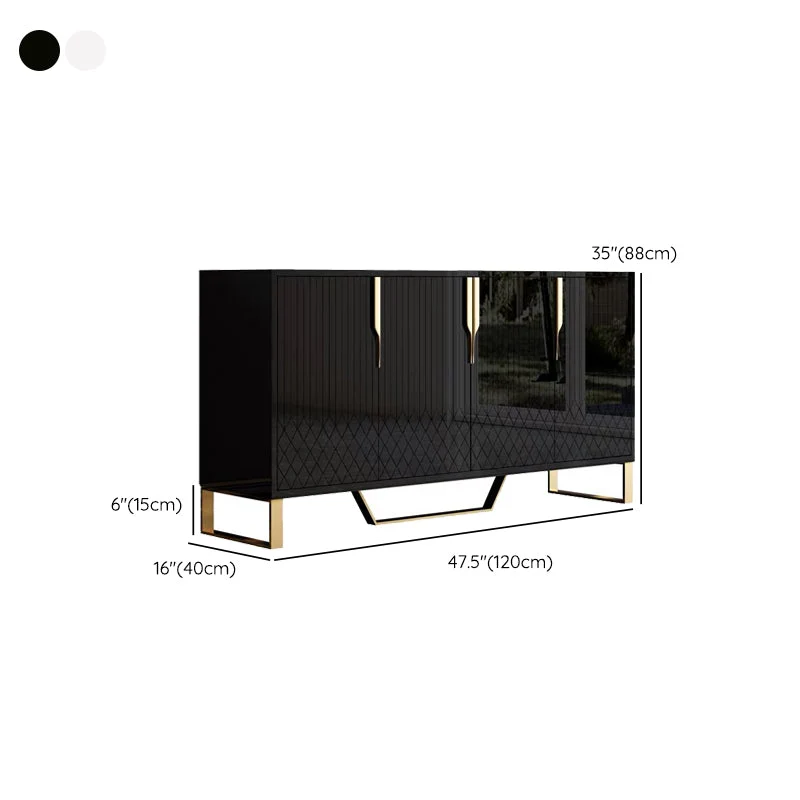 Gabinetes aparador Glam Buffet con espejos de 4 puertas para comedor Buffet Negro Clearhalo