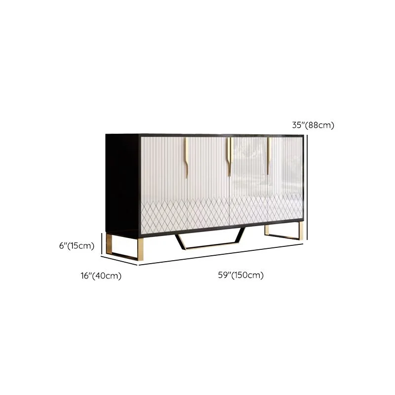 Gabinetes aparador Glam Buffet con espejos de 4 puertas para comedor Buffet Negro Clearhalo