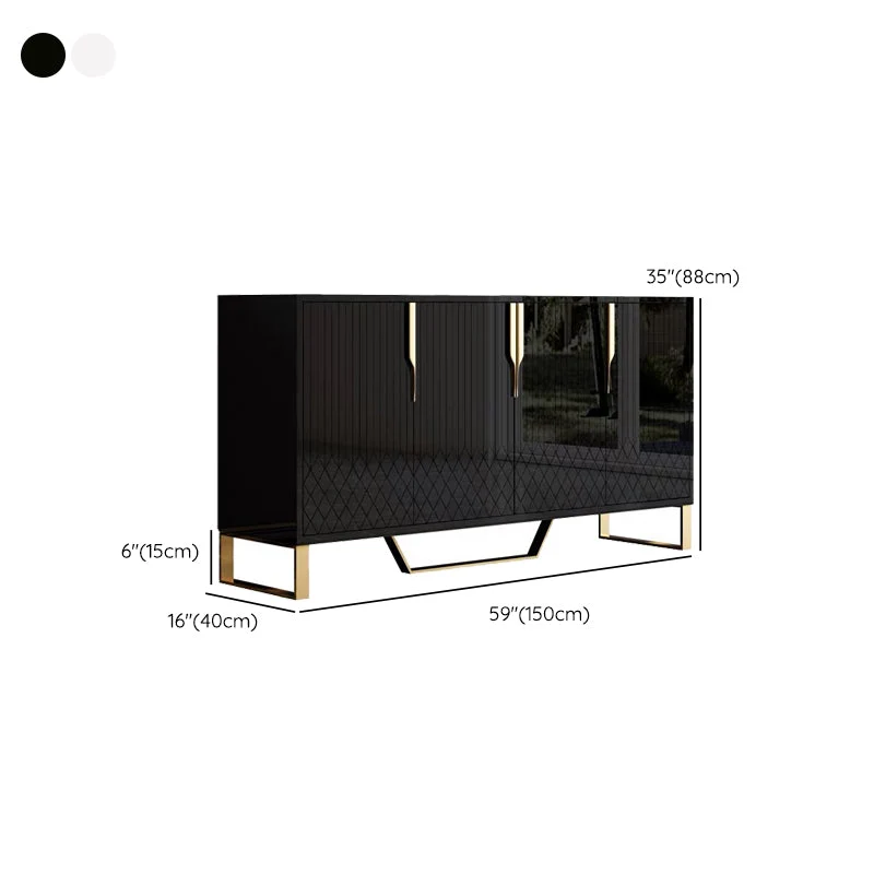 Gabinetes aparador Glam Buffet con espejos de 4 puertas para comedor Buffet Negro Clearhalo