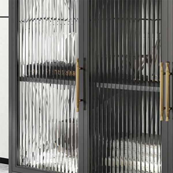 Gabinetes de hierro Glam, aparador, puertas de vidrio, servidor con encimera de piedra para sala de estar Negro Clearhalo
