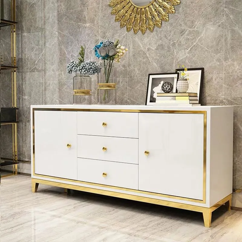 Glam Cabinets Aparador Buffet con Espejo, 3 Cajones y 2 Puertas Negro Clearhalo