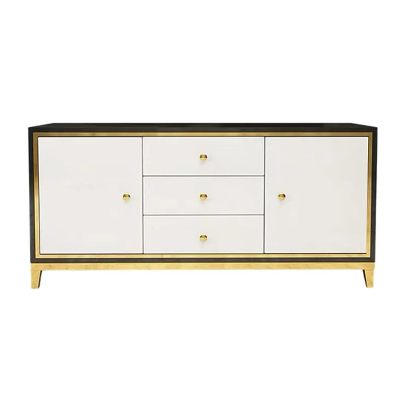 Glam Cabinets Aparador Buffet con Espejo, 3 Cajones y 2 Puertas Negro Clearhalo