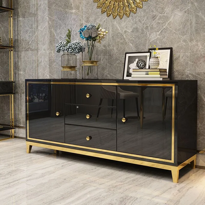 Glam Cabinets Aparador Buffet con Espejo, 3 Cajones y 2 Puertas Negro Clearhalo