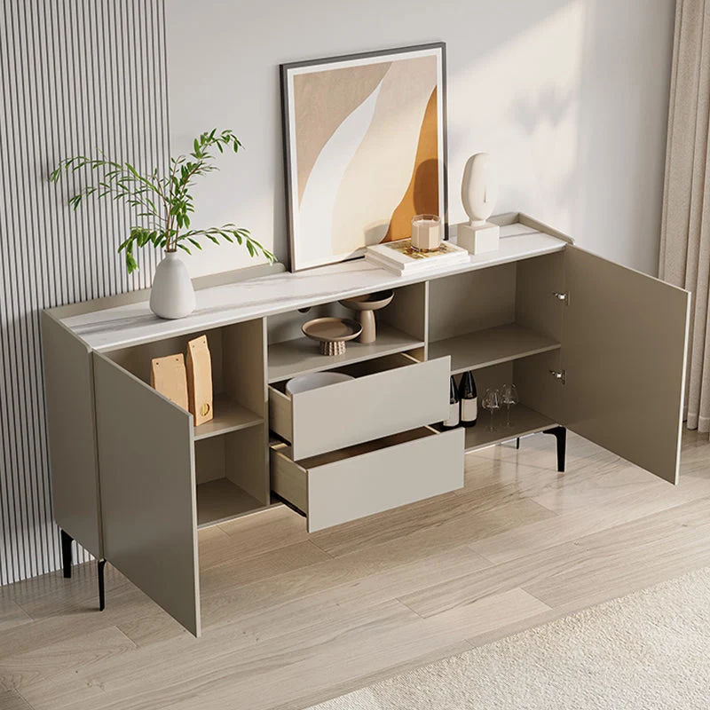 Glam Cabinets Buffet de comedor Aparador buffet de 2 cajones y 2 puertas Blanco Clearhalo