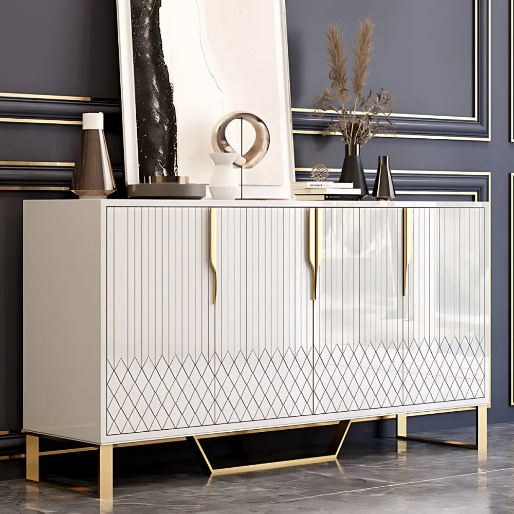 Glam Cabinets Buffet de comedor Aparador buffet con espejo y 4 puertas Negro Clearhalo