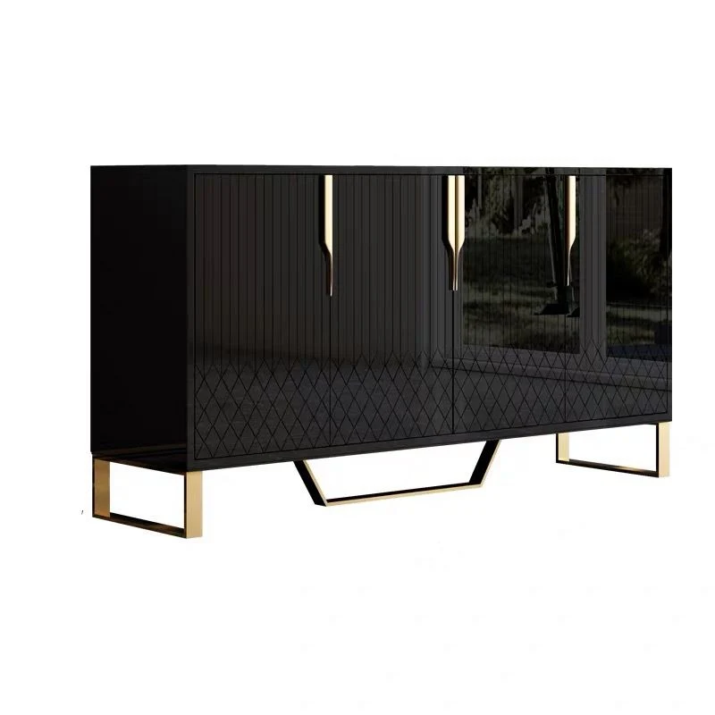 Glam Cabinets Buffet de comedor Aparador buffet con espejo y 4 puertas Negro Clearhalo