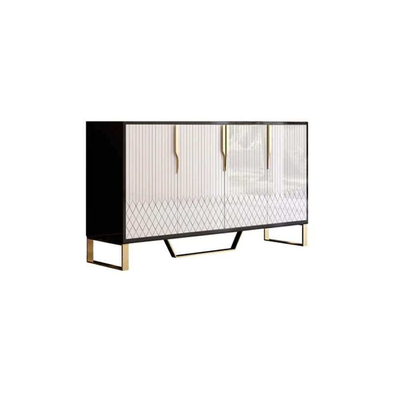 Glam Cabinets Buffet de comedor Aparador buffet con espejo y 4 puertas Negro Clearhalo