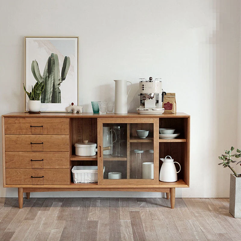 Glam Dining Buffet Servidor buffet de madera con gabinetes y cajones Nuez Clearhalo
