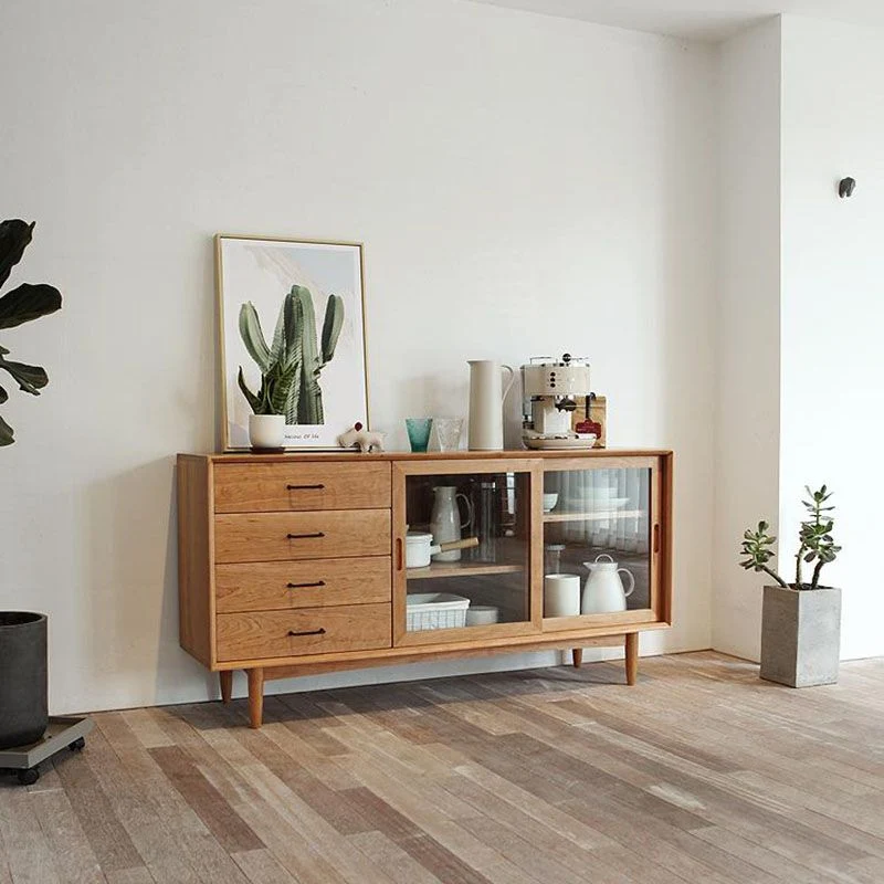 Glam Dining Buffet Servidor buffet de madera con gabinetes y cajones Nuez Clearhalo