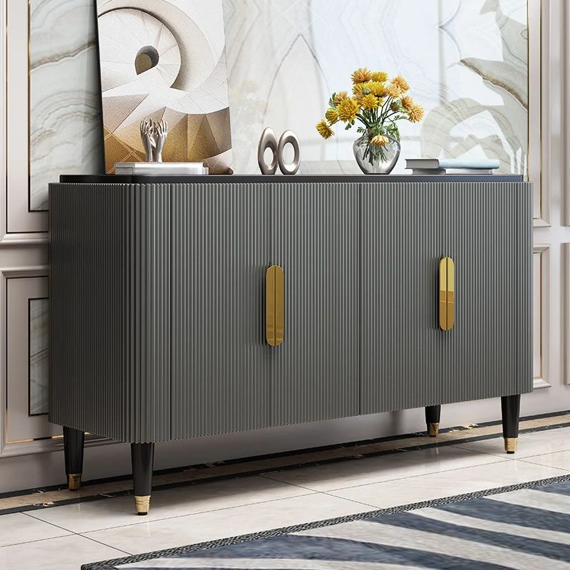 Glam Engineered Wood Credenza Gabinetes simples Servidor de comedor para sala de estar Gris Clearhalo