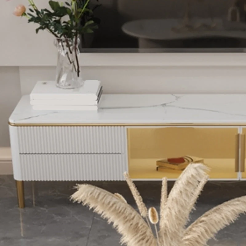 Glam TV Media Console Almacenamiento cerrado Consola con soporte de piedra para sala de estar Clearhalo