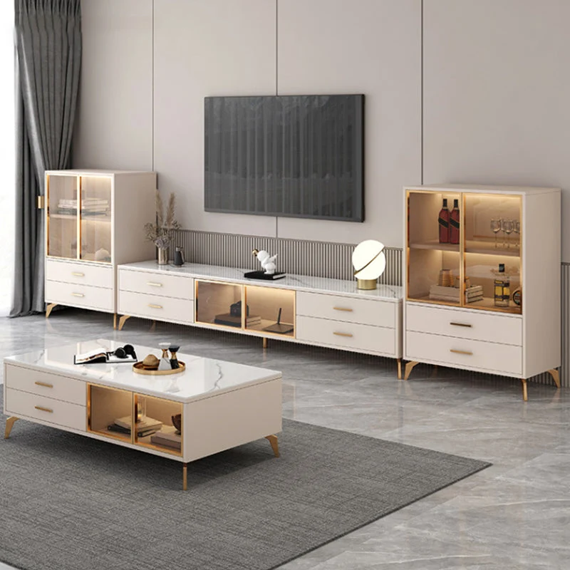 Glam TV Media Console Consola de almacenamiento cerrada de vidrio para sala de estar Clearhalo