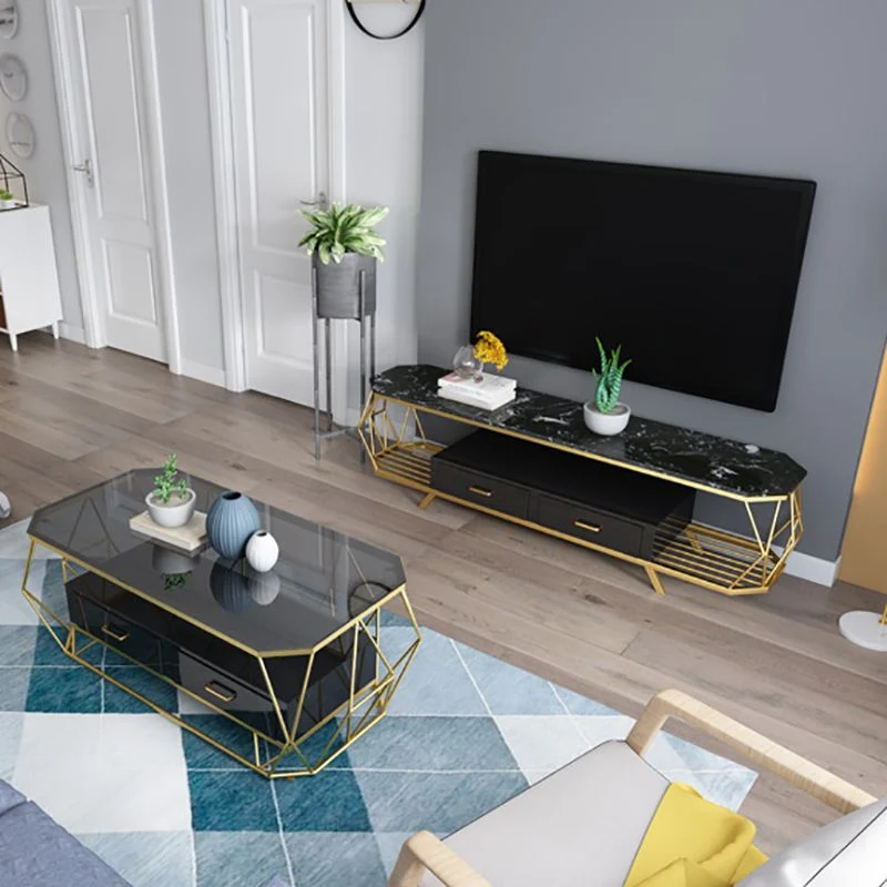 Inicio Estanterí abierta Soporte para TV Mueble para TV de piedra sinterizada de lujo Blanco Clearhalo