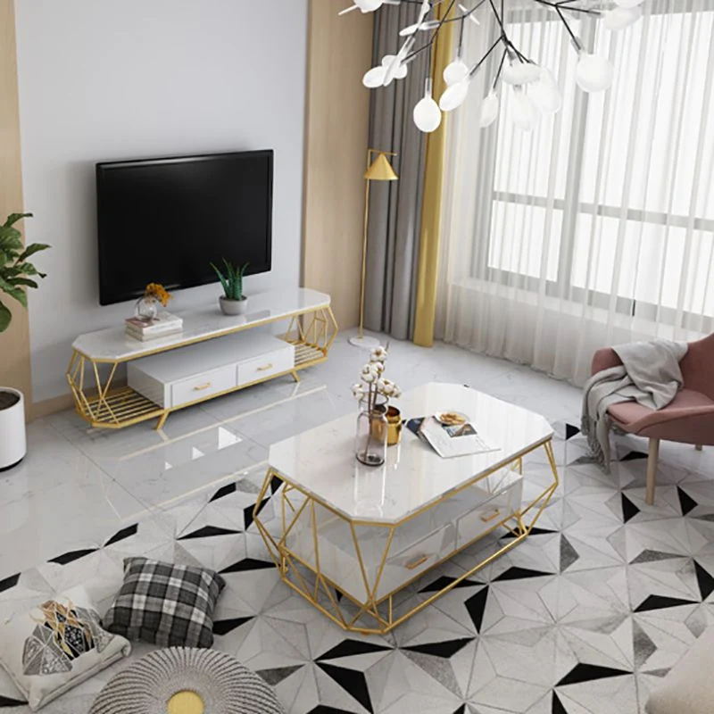 Inicio Estanterí abierta Soporte para TV Mueble para TV de piedra sinterizada de lujo Blanco Clearhalo