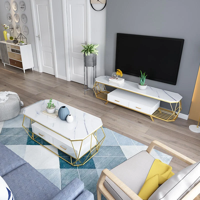 Inicio Estanterí abierta Soporte para TV Mueble para TV de piedra sinterizada de lujo Blanco Clearhalo