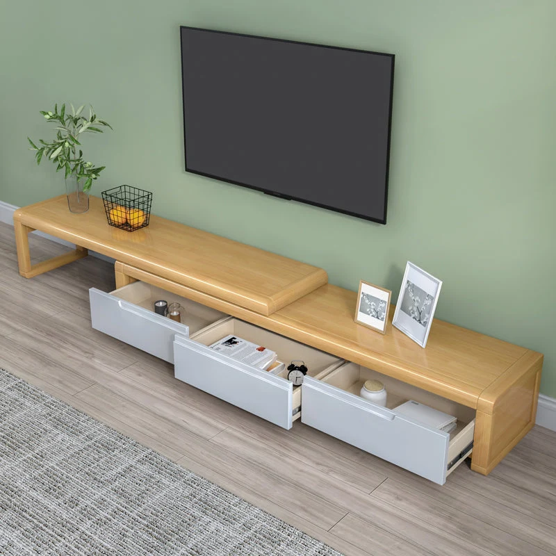 Madera sólida 71 - soporte de la TV de la pulgada, consola nórdica del soporte de la TV para las TV con 3 cajones incluido...