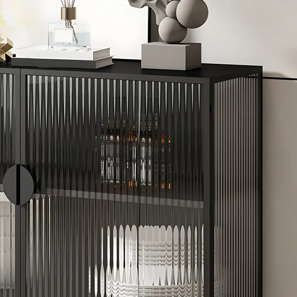 Mesa aparador de 36 pulgadas de altura, servidor de buffet de dos puertas de cristal para sala de estar Negro Clearhalo