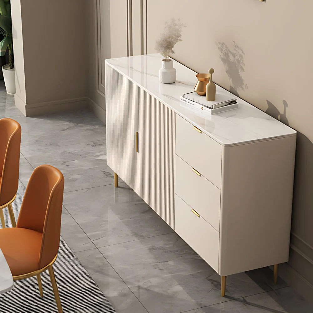 Mesa auxiliar beige con cajones Servidor de comedor contemporáneo Clearhalo