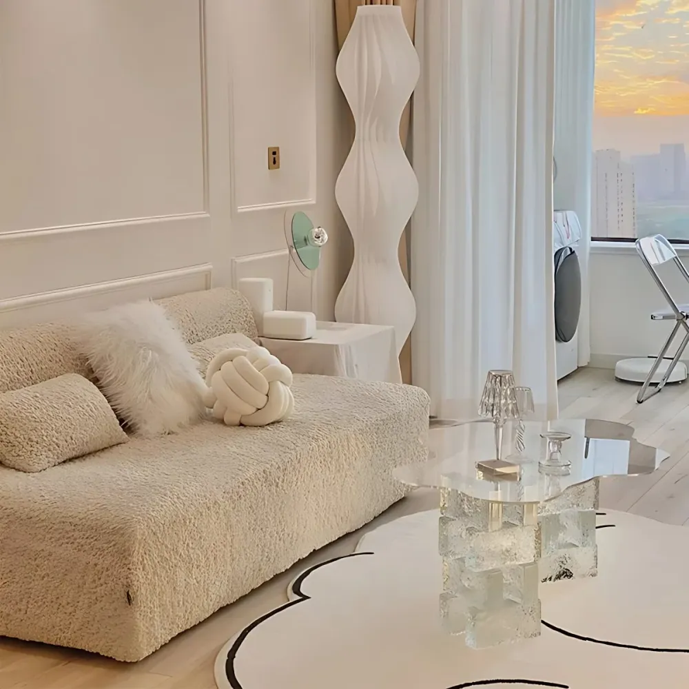 Mesa auxiliar o de centro individual de forma libre y moderna de plástico blanco para dormitorio Clearhalo