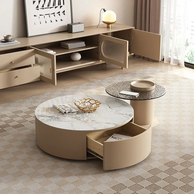 Mesa auxiliar o de centro para dormitorio contemporánea de pizarra y madera con cajón Clearhalo
