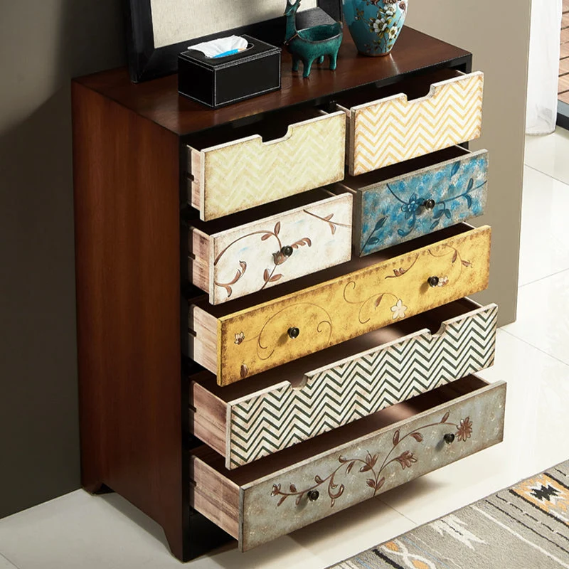 Mesa auxiliar con acabado antiguo y cajones de estilo moderno Marron Clearhalo