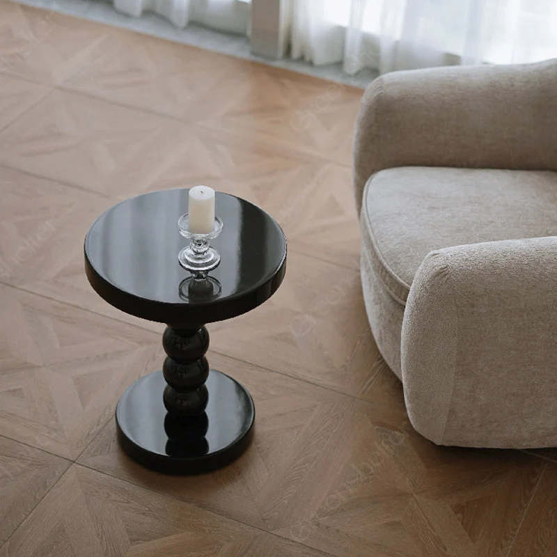 Mesa auxiliar contemporánea, mesa esquinera de madera maciza para sala de estar con pedestal redondo Negro Clearhalo