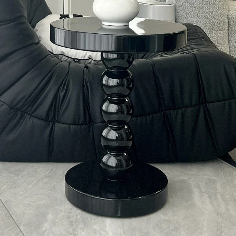 Mesa auxiliar contemporánea, mesa esquinera de madera maciza para sala de estar con pedestal redondo Negro Clearhalo