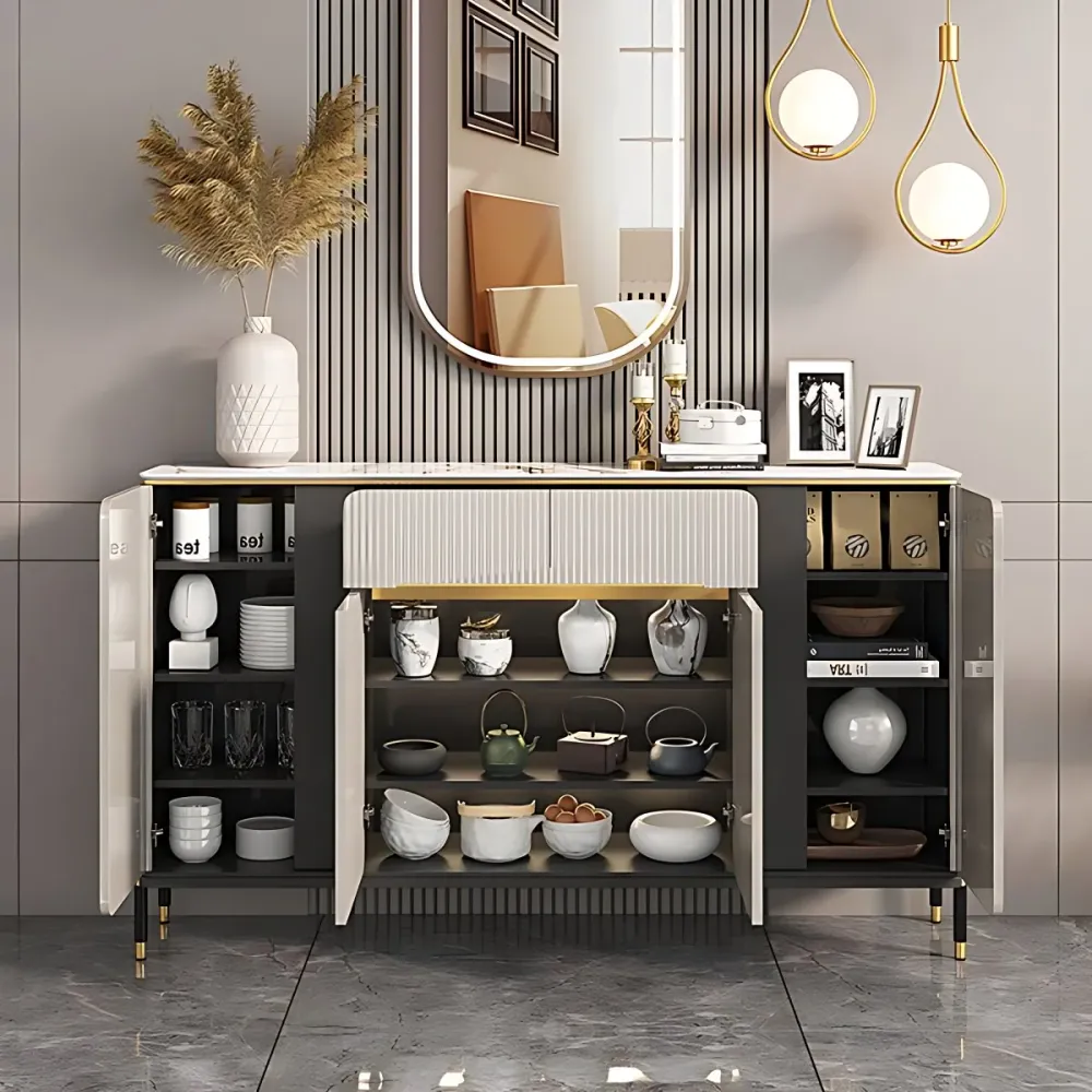 Mesa auxiliar Glam con cajones Servidor de comedor de piedra y madera de ingenierí Clearhalo