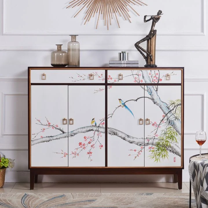 Mesa auxiliar de madera maciza con cajones Servidor de comedor contemporáneo Blanco Clearhalo