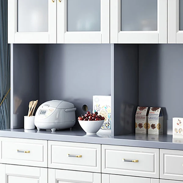 Mesa auxiliar de madera maciza, servidor de comedor contemporáneo con puertas de vidrio Gris Clearhalo