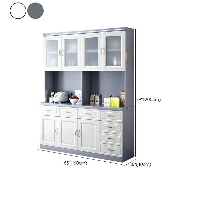 Mesa auxiliar de madera maciza, servidor de comedor contemporáneo con puertas de vidrio Gris Clearhalo