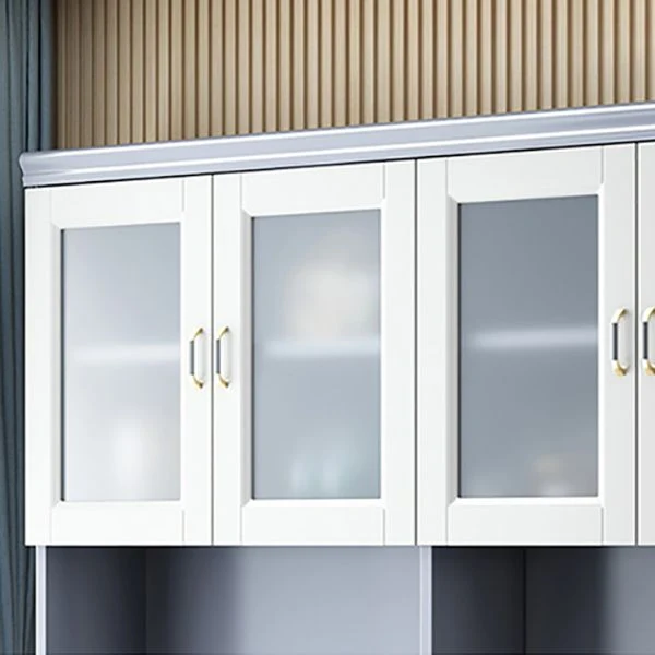 Mesa auxiliar de madera maciza, servidor de comedor contemporáneo con puertas de vidrio Gris Clearhalo
